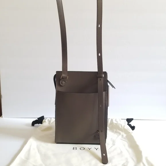 BOYY Buckle Tall Leather Pouch Crossbody Bag Dark Brown - Picture 7 of 11